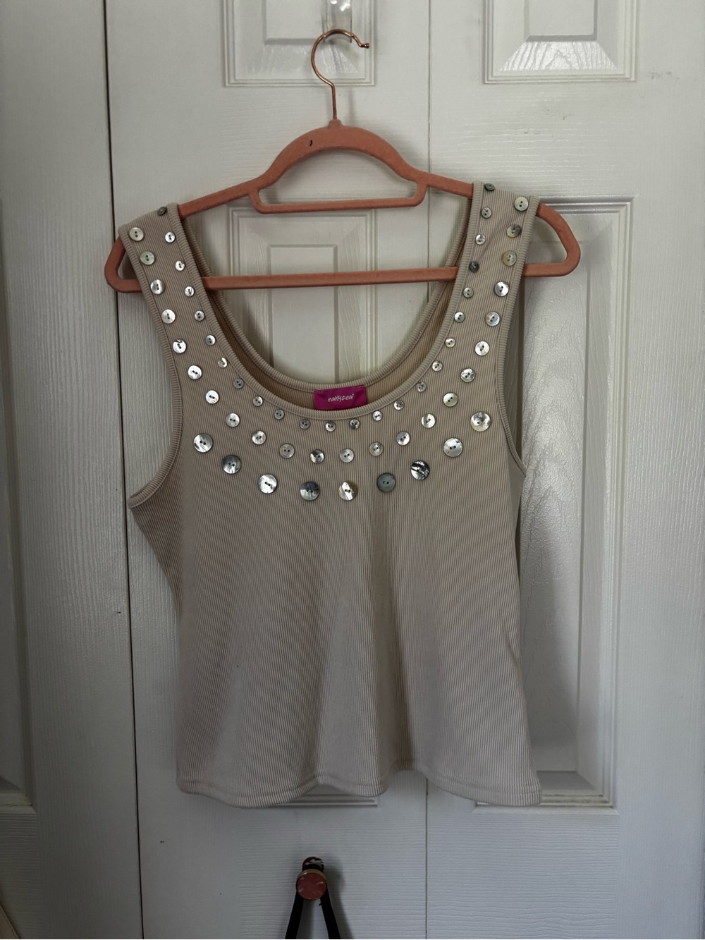 Edikted Beige Studded Ribbed Scoop Tank Top